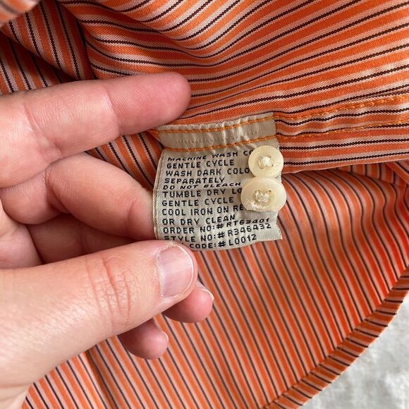 Reunion Shirt Mens 2XL XXL Orange Striped Modal Blend Button Up Hong Kong * - Picture 9 of 9